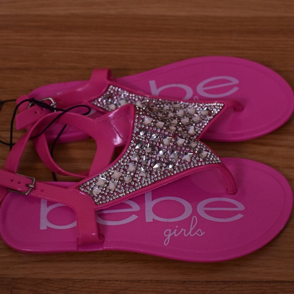 *NWT* Girls BeBe Barbie Pink Rhinestone Sequin Sandals - Size Girls S11/12 - Picture 2 of 3